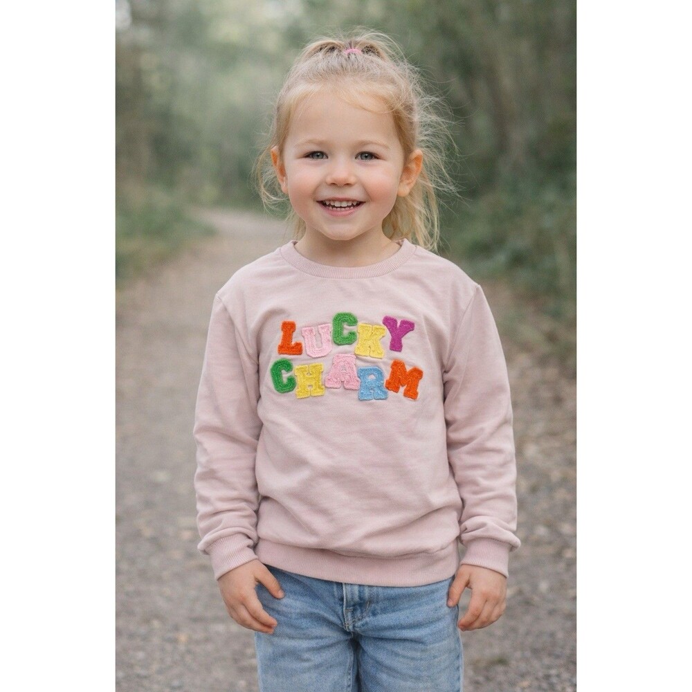 LUCKY CHARM embroidered St Patricks Sweatshirt Long Sleeve Shirt Patty Paddy 4-5